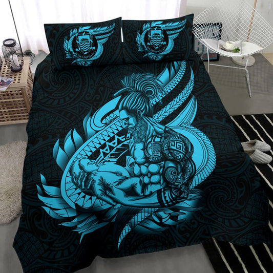 Polynesian Bedding Set - Tuvalu Duvet Cover Set Father And Son Emerald