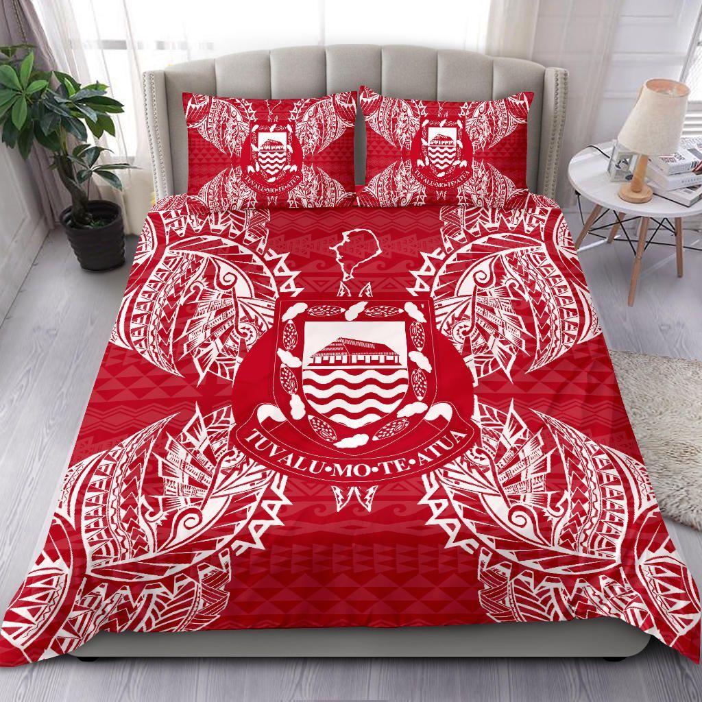 Polynesian Bedding Set - Tuvalu Duvet Cover Set Map Red White