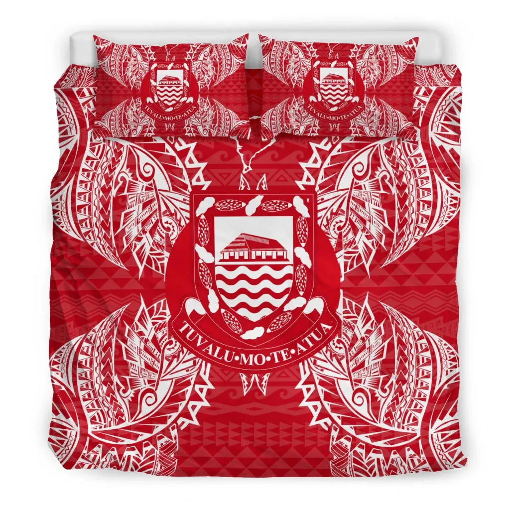 Polynesian Bedding Set - Tuvalu Duvet Cover Set Map Red White