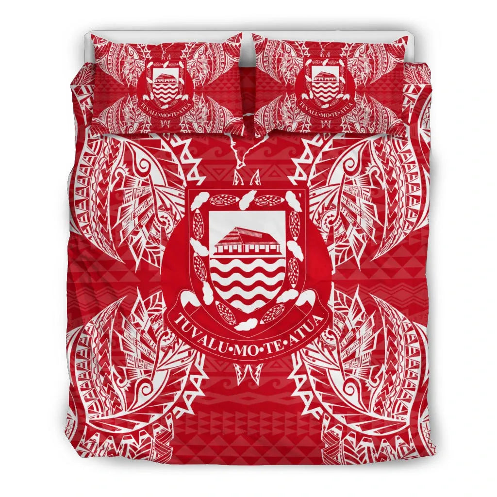 Polynesian Bedding Set - Tuvalu Duvet Cover Set Map Red White