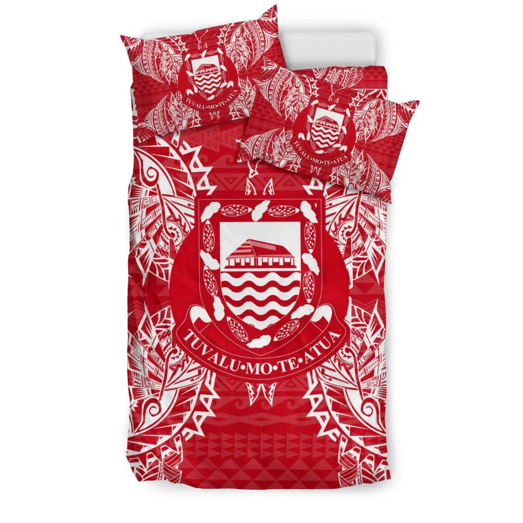 Polynesian Bedding Set - Tuvalu Duvet Cover Set Map Red White