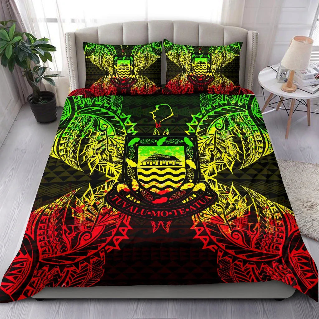 Polynesian Bedding Set - Tuvalu Duvet Cover Set Map Reggae