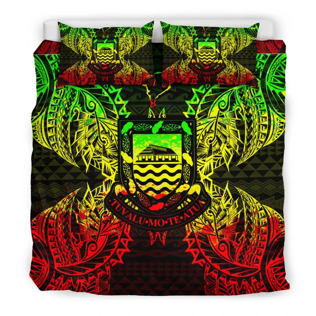 Polynesian Bedding Set - Tuvalu Duvet Cover Set Map Reggae