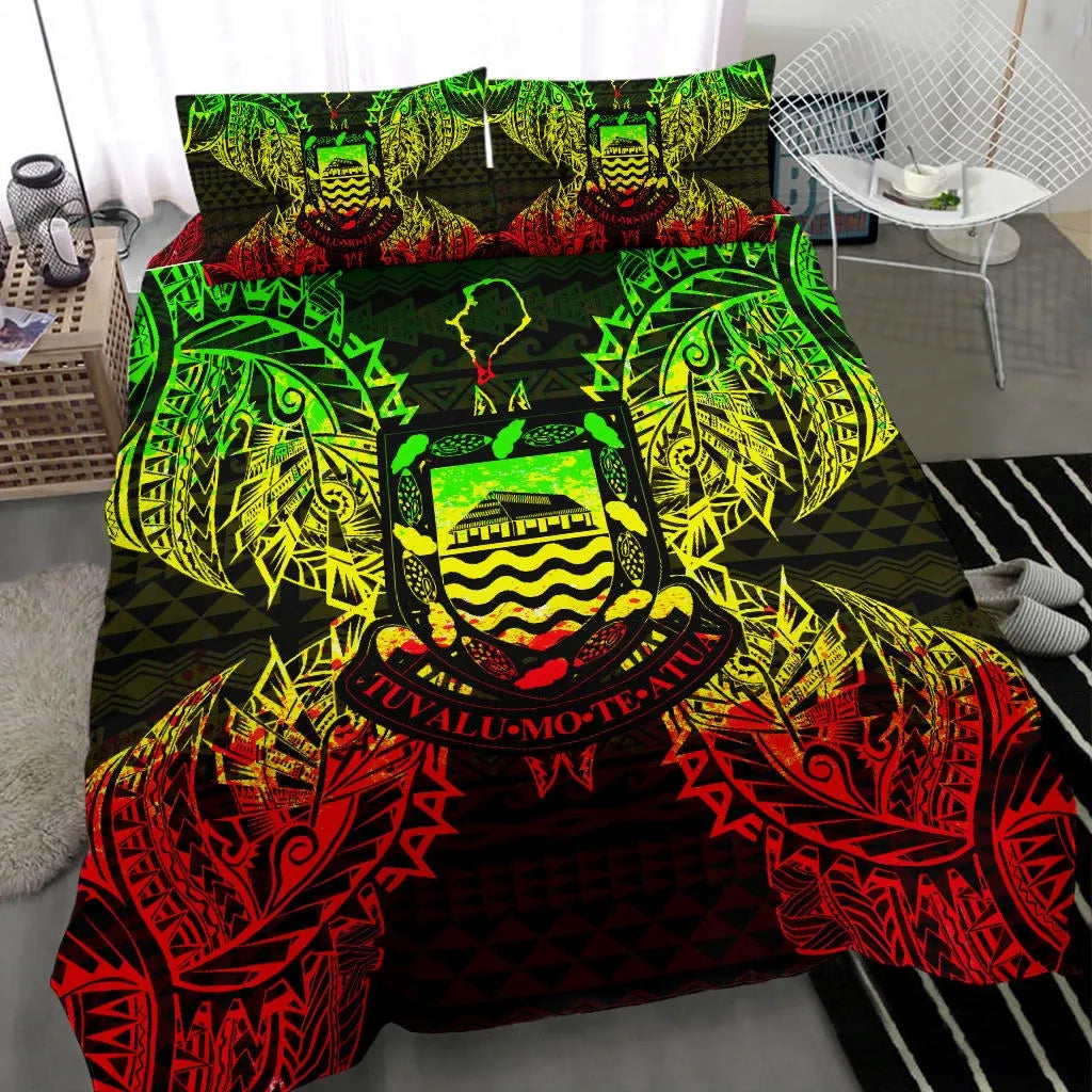 Polynesian Bedding Set - Tuvalu Duvet Cover Set Map Reggae