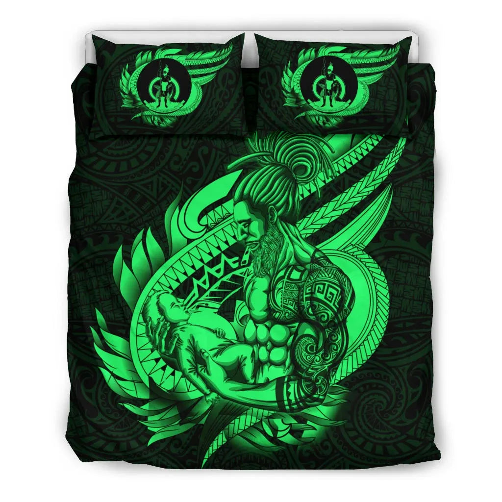 Polynesian Bedding Set - Vanuatu Duvet Cover Set Father And Son Green