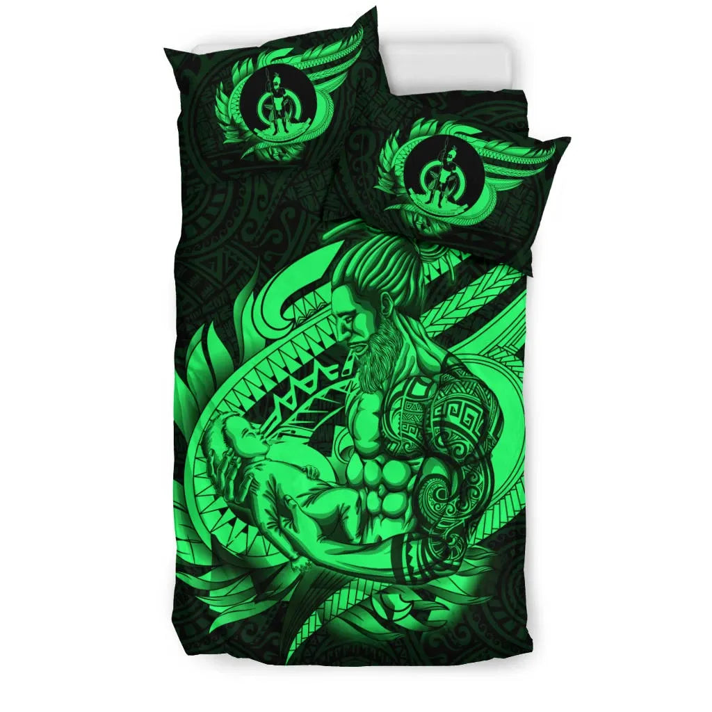 Polynesian Bedding Set - Vanuatu Duvet Cover Set Father And Son Green