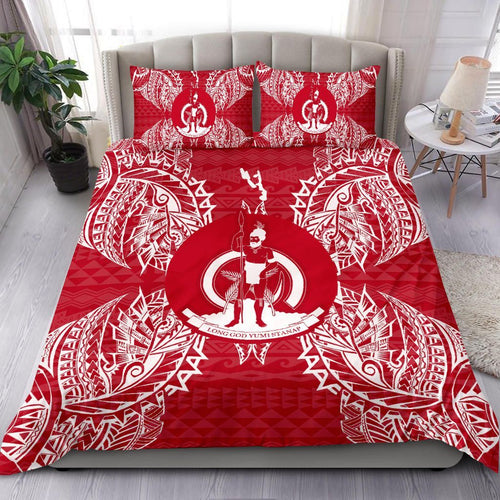 Polynesian Bedding Set - Vanuatu Duvet Cover Set Map Red White