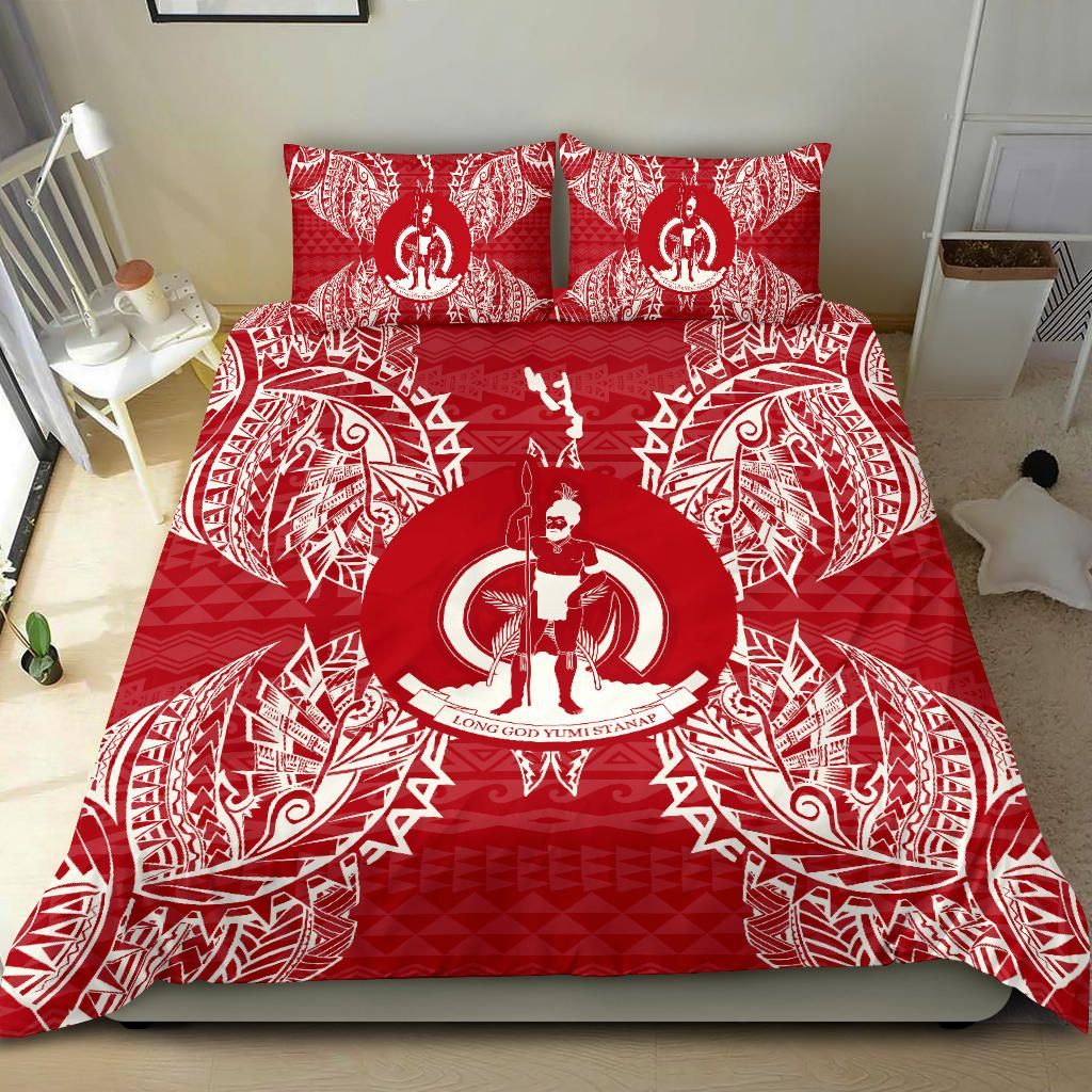 Polynesian Bedding Set - Vanuatu Duvet Cover Set Map Red White