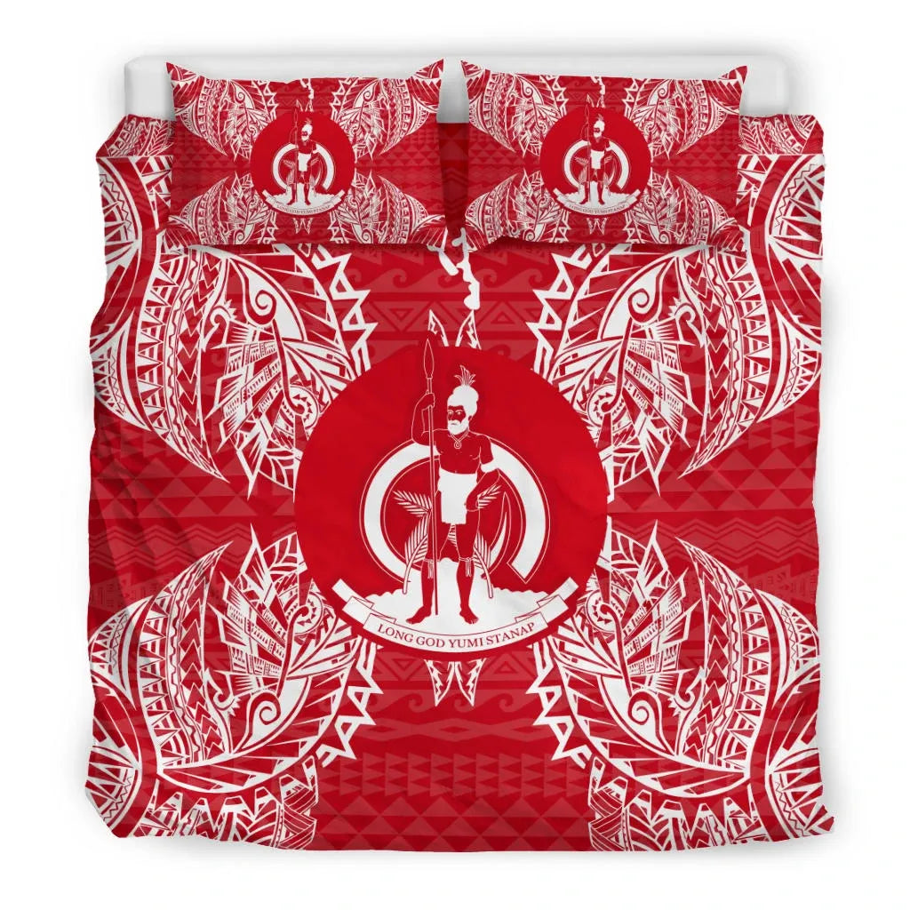 Polynesian Bedding Set - Vanuatu Duvet Cover Set Map Red White