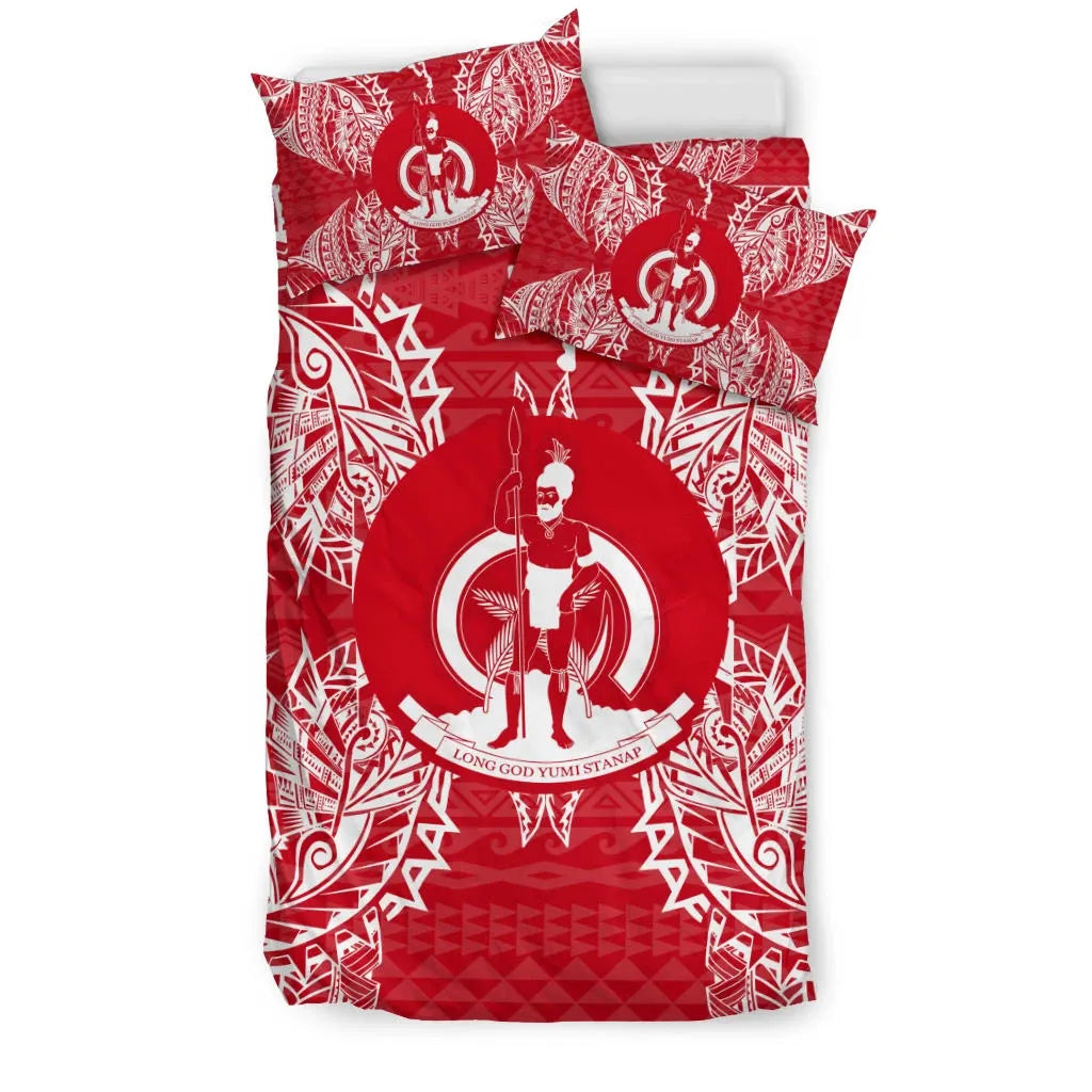 Polynesian Bedding Set - Vanuatu Duvet Cover Set Map Red White