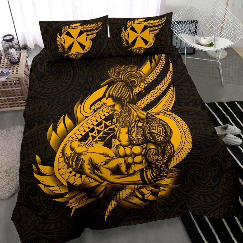 Polynesian Bedding Set - Wallis And Futuna Duvet Cover Set Father And Son Gold