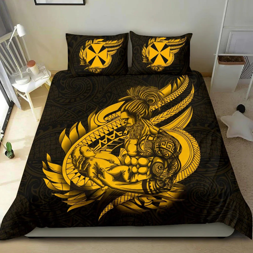 Polynesian Bedding Set - Wallis And Futuna Duvet Cover Set Father And Son Gold
