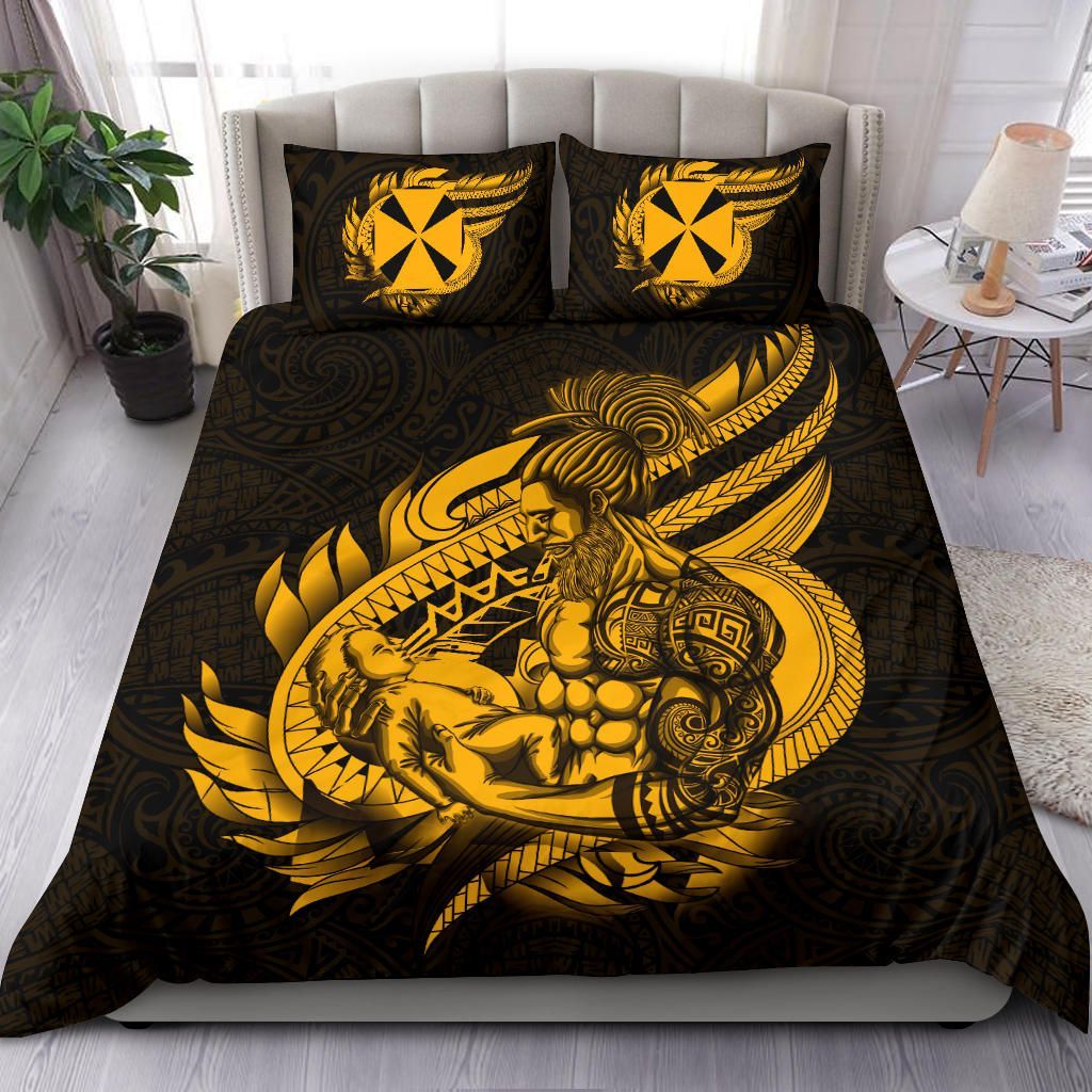 Polynesian Bedding Set - Wallis And Futuna Duvet Cover Set Father And Son Gold
