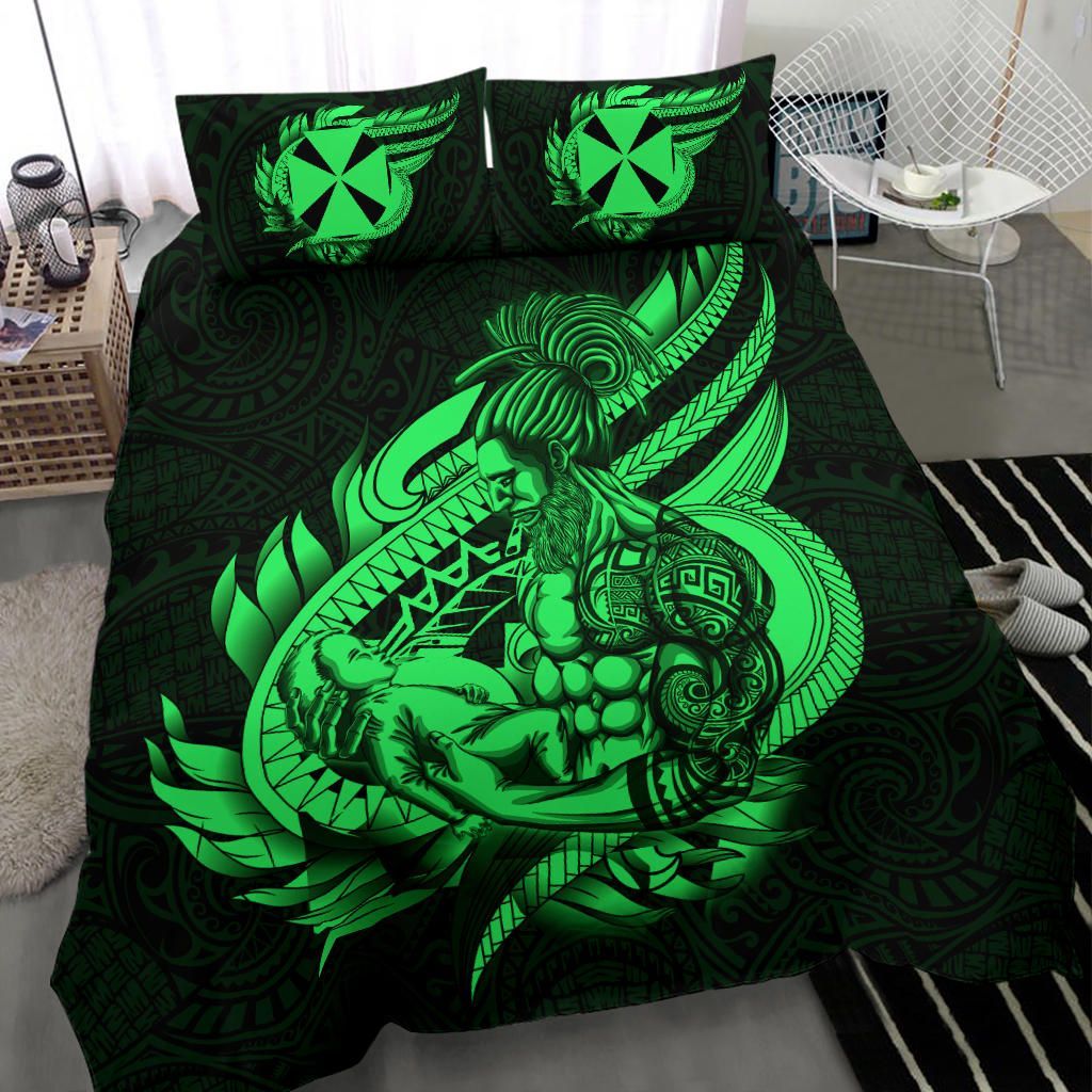 Polynesian Bedding Set - Wallis And Futuna Duvet Cover Set Father And Son Green