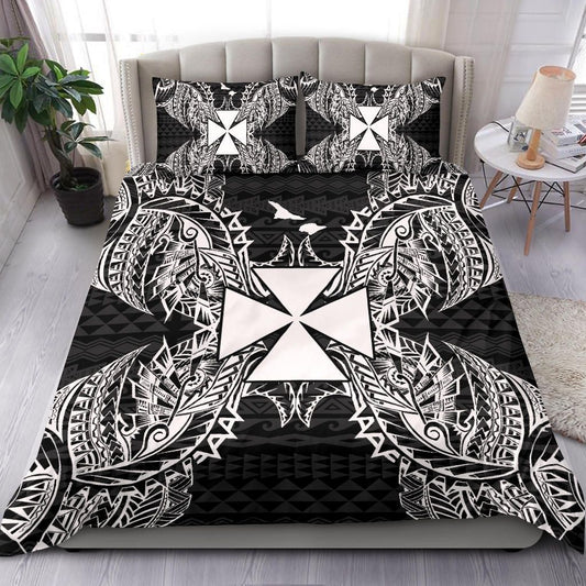 Polynesian Bedding Set - Wallis And Futuna Duvet Cover Set Map Black
