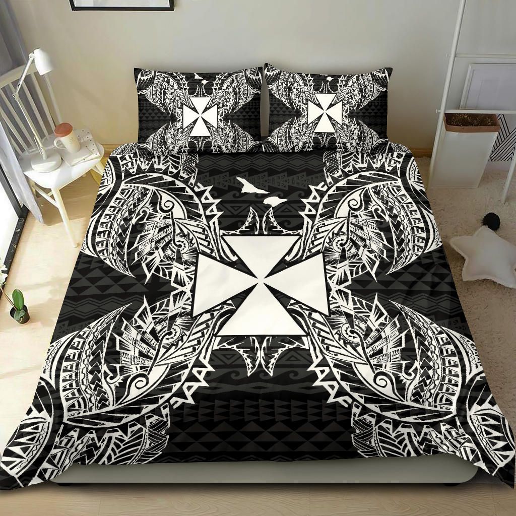 Polynesian Bedding Set - Wallis And Futuna Duvet Cover Set Map Black
