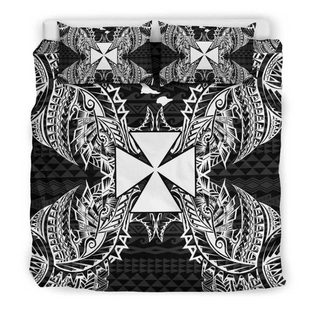 Polynesian Bedding Set - Wallis And Futuna Duvet Cover Set Map Black