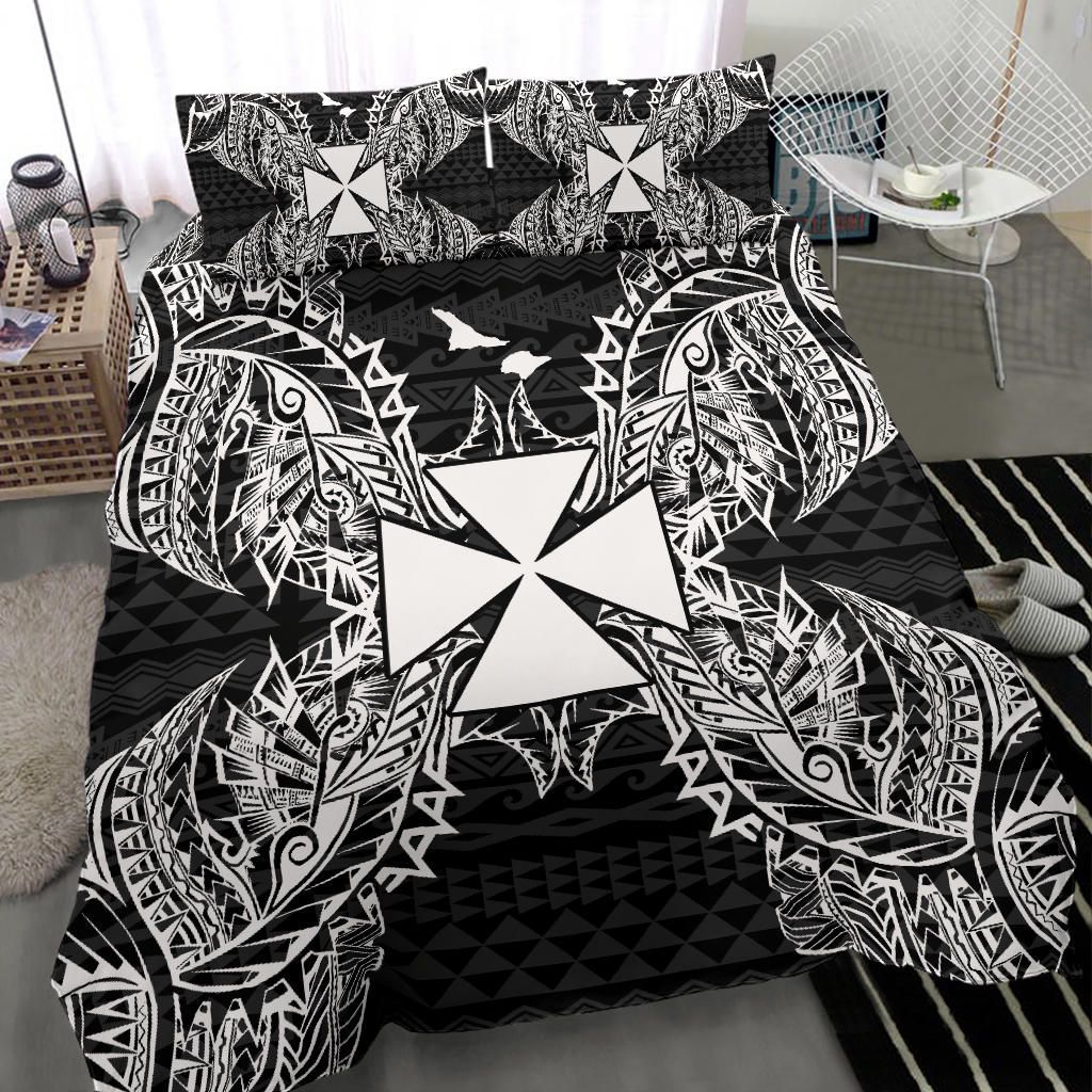 Polynesian Bedding Set - Wallis And Futuna Duvet Cover Set Map Black