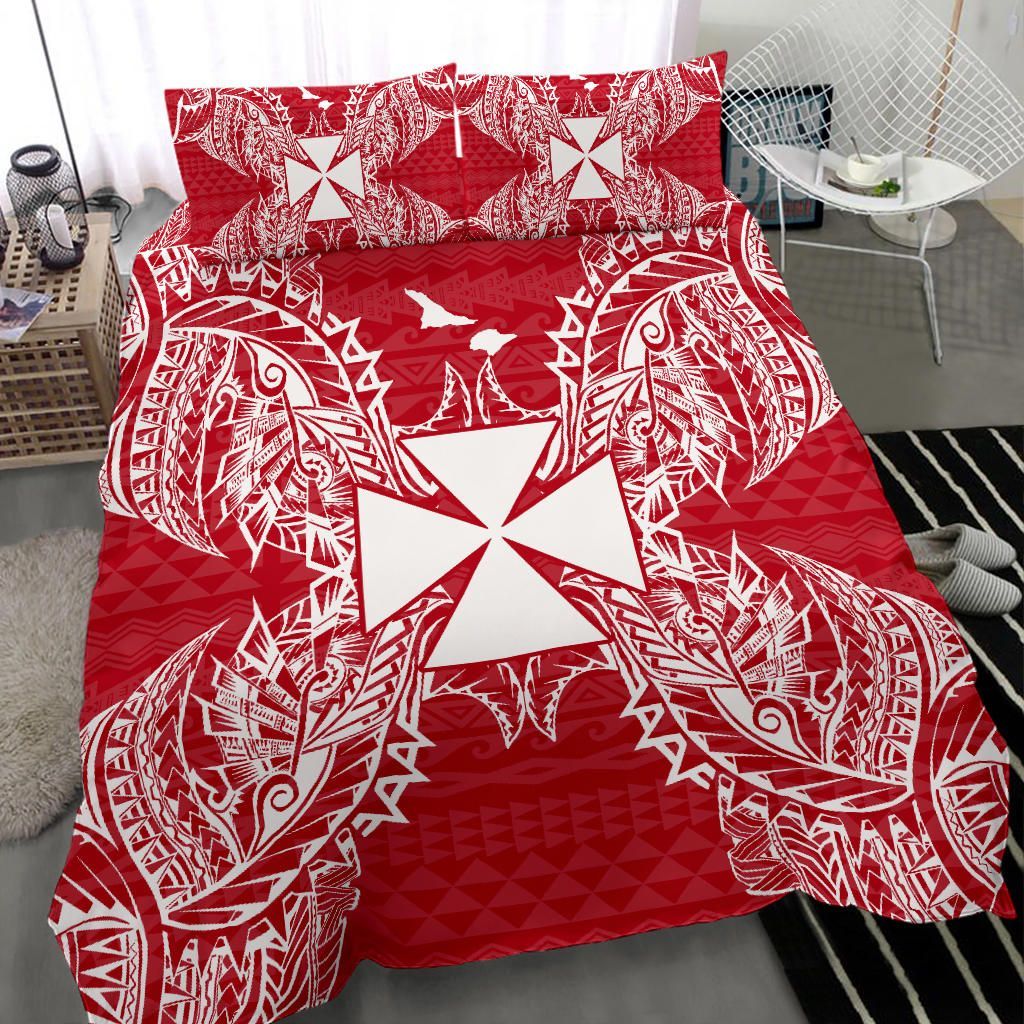 Polynesian Bedding Set - Wallis And Futuna Duvet Cover Set Map Red White