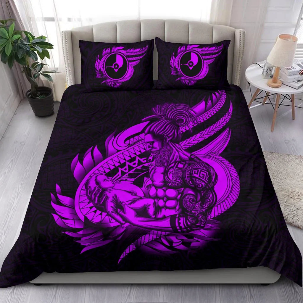 Polynesian Bedding Set - Yap Duvet Cover Set Father And Son Purple