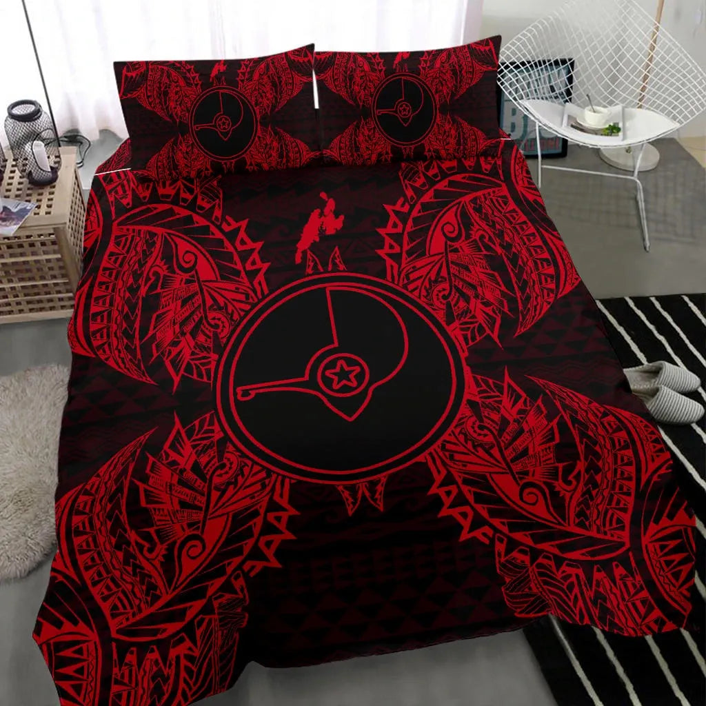 Polynesian Bedding Set - Yap Duvet Cover Set Map Red
