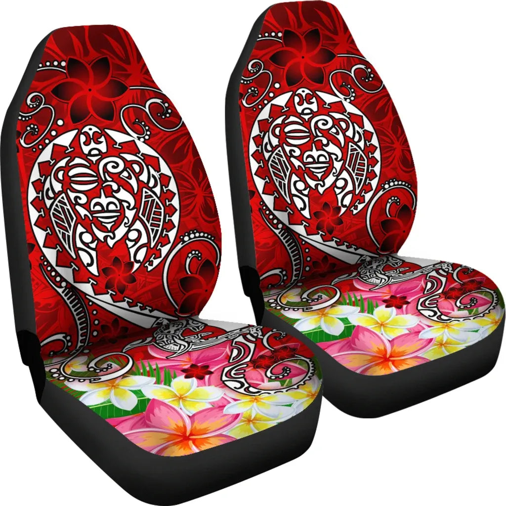 Polynesian Car Seat Covers - Turtle Plumeria Red Color