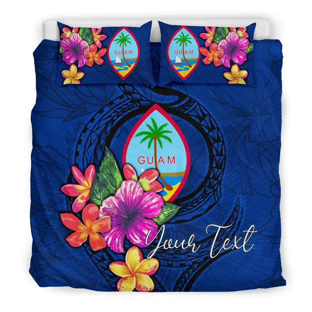 Polynesian Custom Personalised Bedding Set - Guam Duvet Cover Set Floral With Seal Blue
