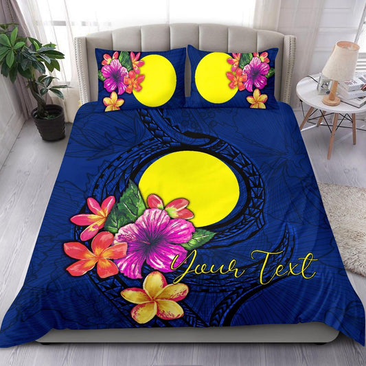 Polynesian Custom Personalised Bedding Set - Palau Duvet Cover Set Floral With Seal Blue