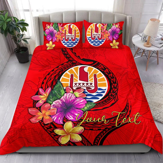 Polynesian Custom Personalised Bedding Set - Tahiti Duvet Cover Set Floral With Seal Red