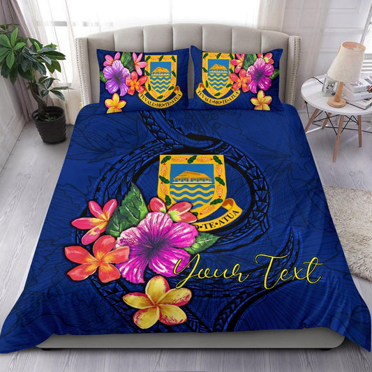 Polynesian Custom Personalised Bedding Set - Tuvalu Duvet Cover Set Floral With Seal Blue