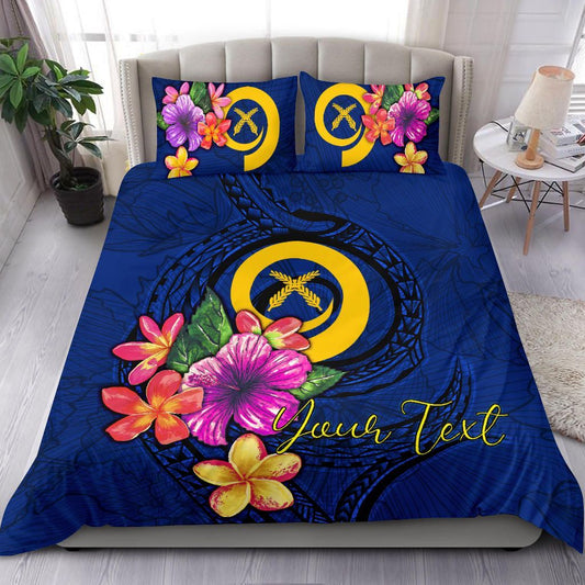 Polynesian Custom Personalised Bedding Set - Vanuatu Duvet Cover Set Floral With Seal Blue