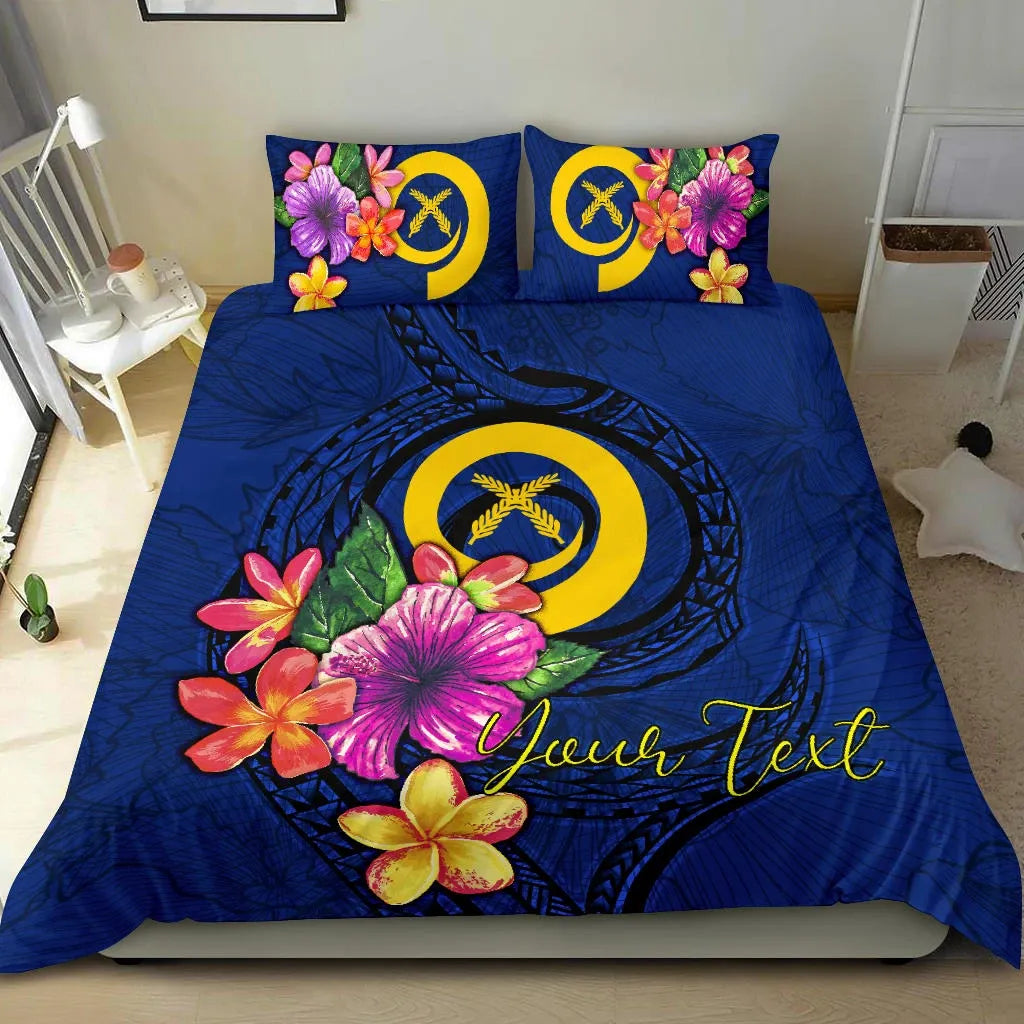 Polynesian Custom Personalised Bedding Set - Vanuatu Duvet Cover Set Floral With Seal Blue