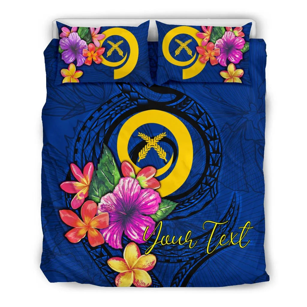 Polynesian Custom Personalised Bedding Set - Vanuatu Duvet Cover Set Floral With Seal Blue