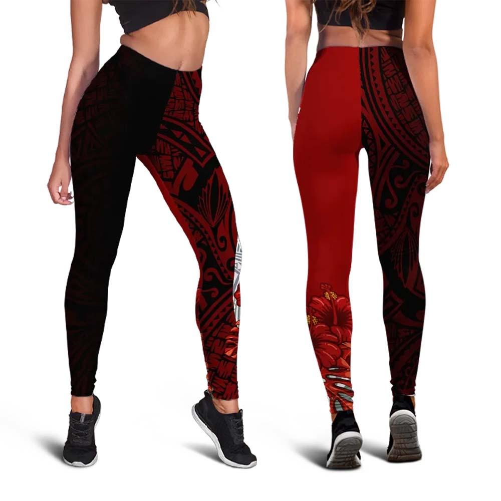 Polynesian Custom Personalised Legging  - Coat Of Arm With Hibiscus