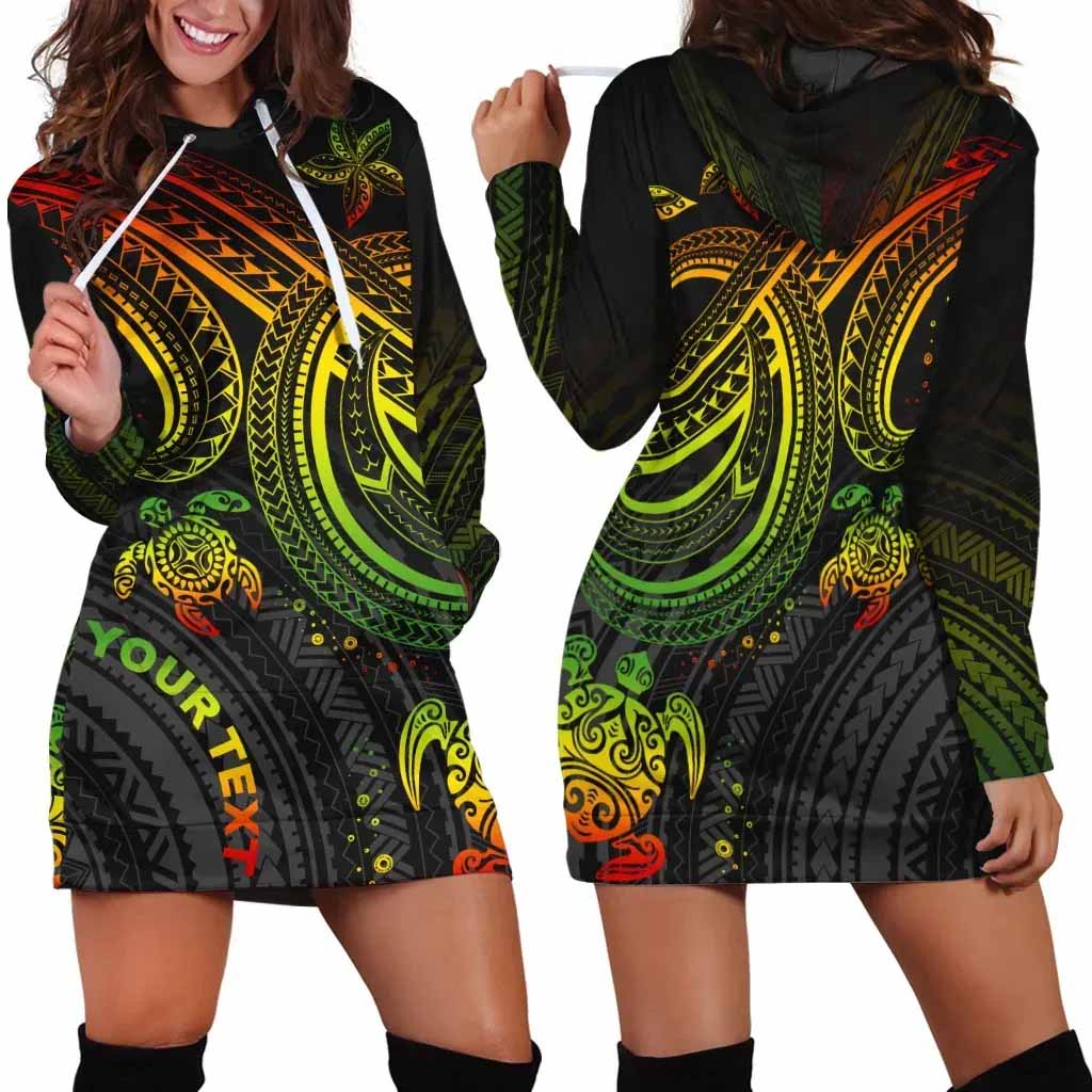 Polynesian Custom Personalised Female Hoodie Dress - Reggae Turtle