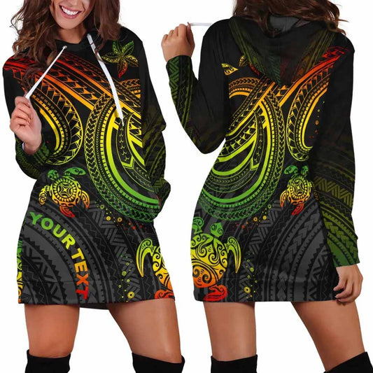 Polynesian Custom Personalised Female Hoodie Dress - Reggae Turtle