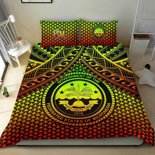 Polynesian Federated States Of Micronesia Personalised Bedding Sets - Reggae Vintage Polynesian Patterns