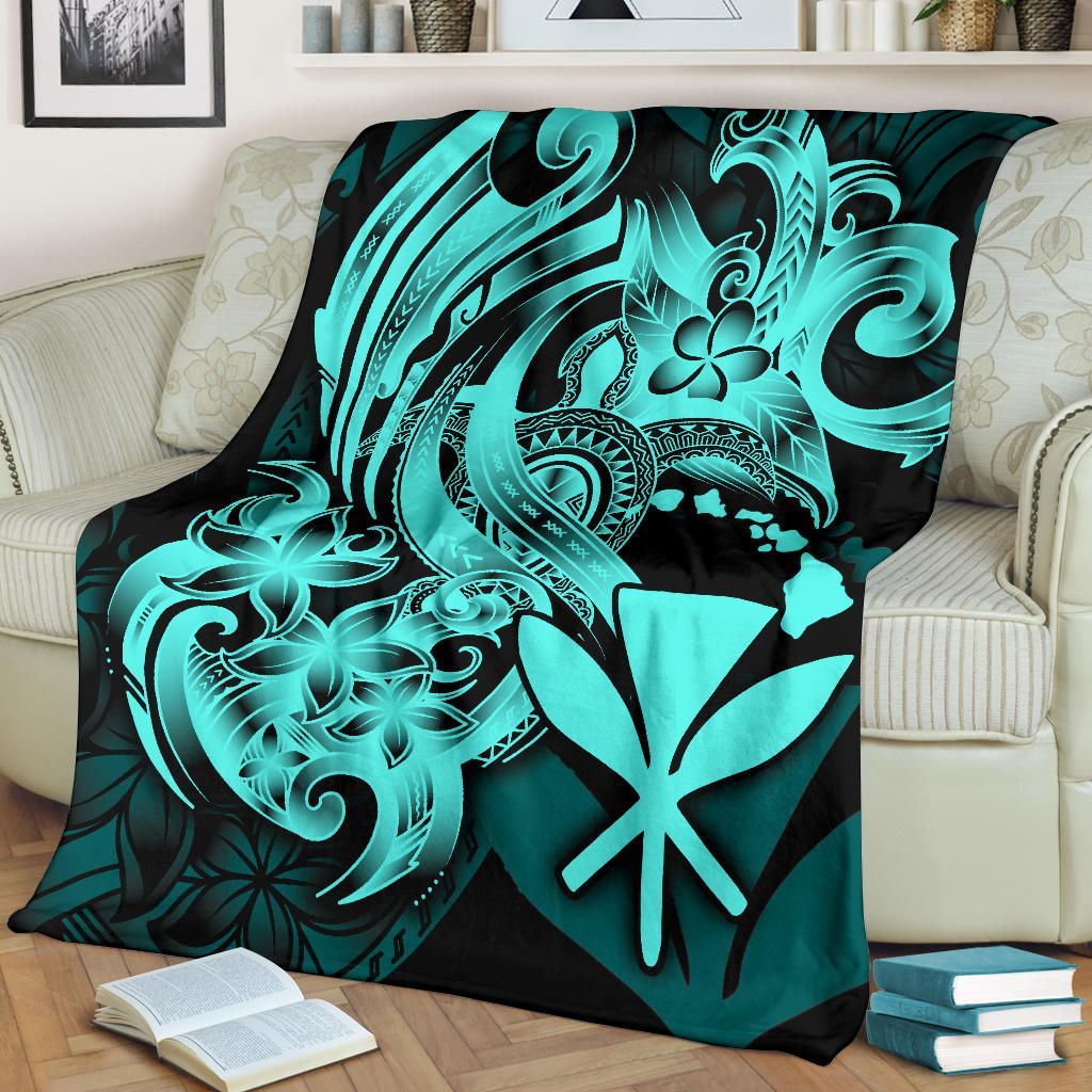 Polynesian Hawaii All Over Premium Blanket - Kanaka Maoli Blue Turtle