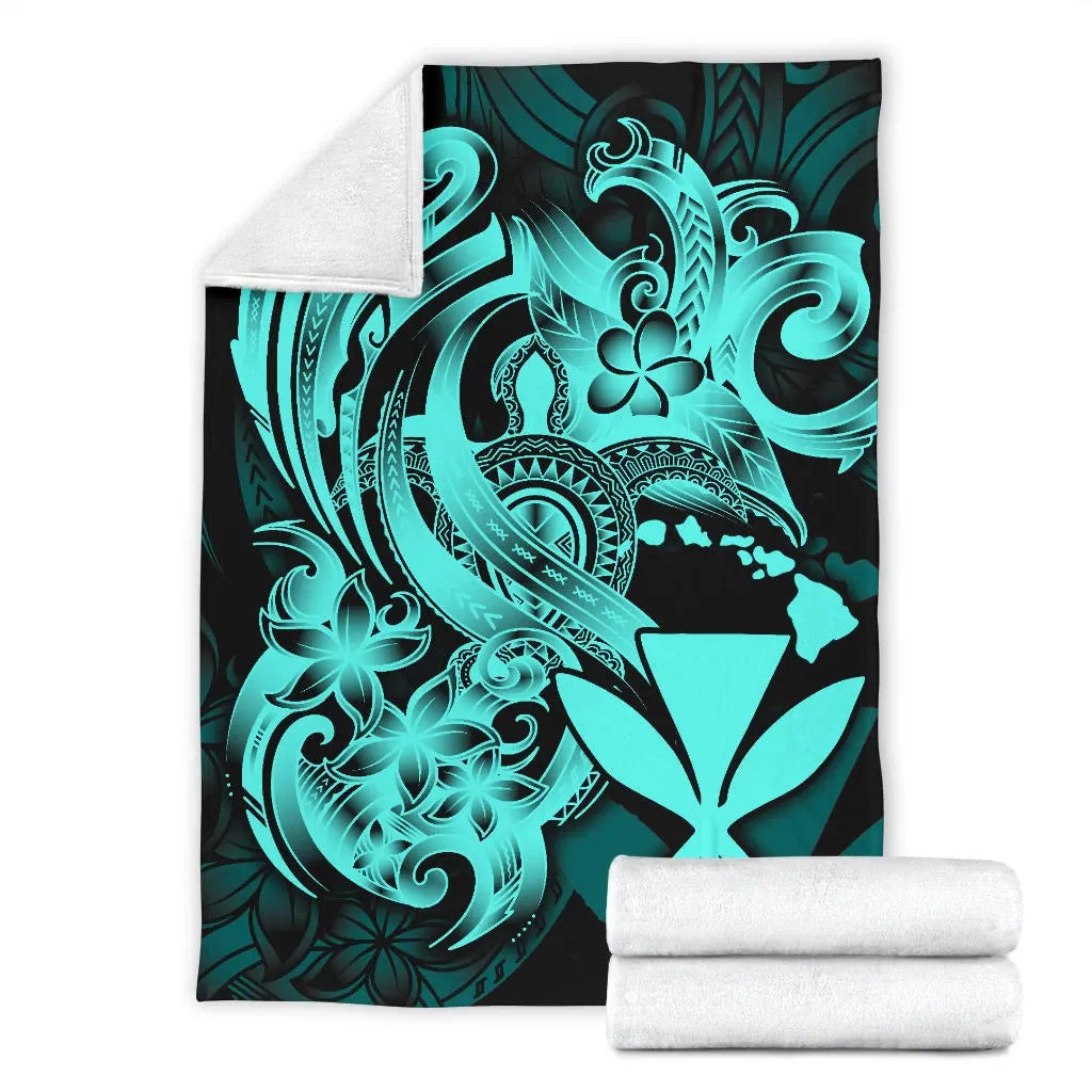 Polynesian Hawaii All Over Premium Blanket - Kanaka Maoli Blue Turtle