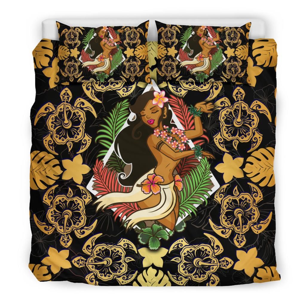 Polynesian Hawaii Duvet Cover Set - Hawaiian Girl Gold