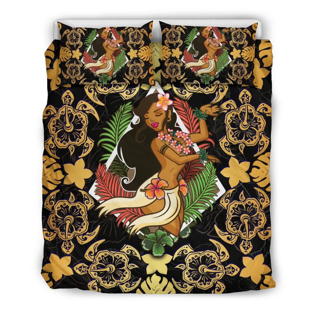 Polynesian Hawaii Duvet Cover Set - Hawaiian Girl Gold