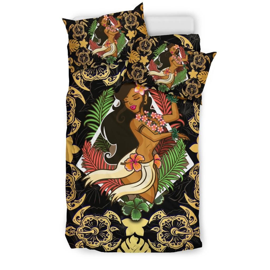 Polynesian Hawaii Duvet Cover Set - Hawaiian Girl Gold
