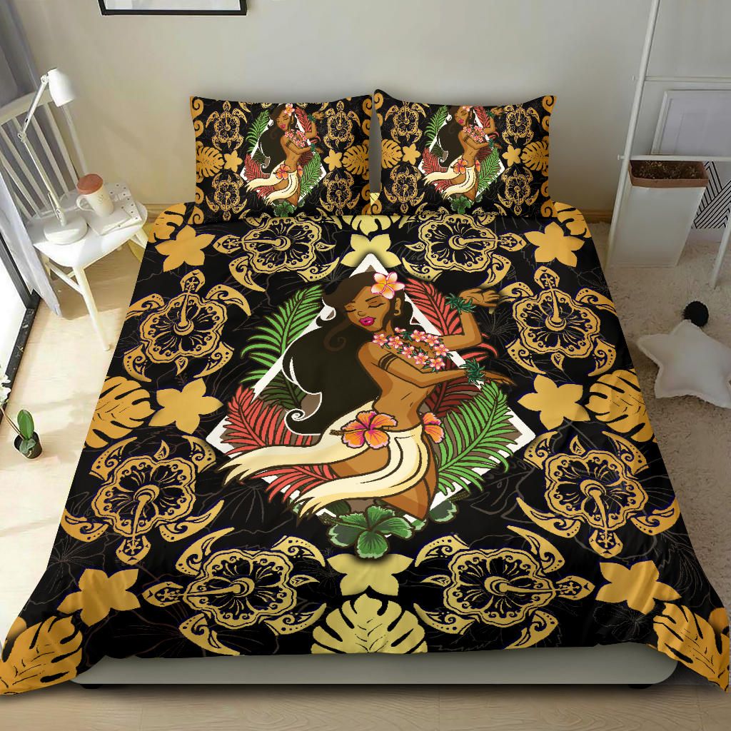 Polynesian Hawaii Duvet Cover Set - Hawaiian Girl Gold