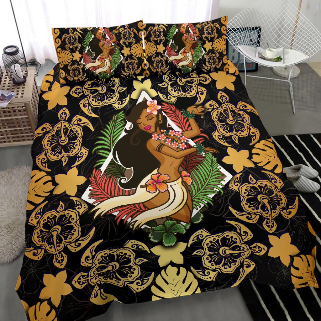 Polynesian Hawaii Duvet Cover Set - Hawaiian Girl Gold