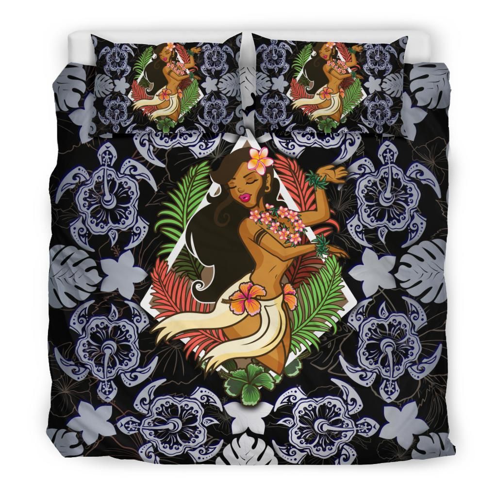 Polynesian Hawaii Duvet Cover Set - Hawaiian Girl Silver