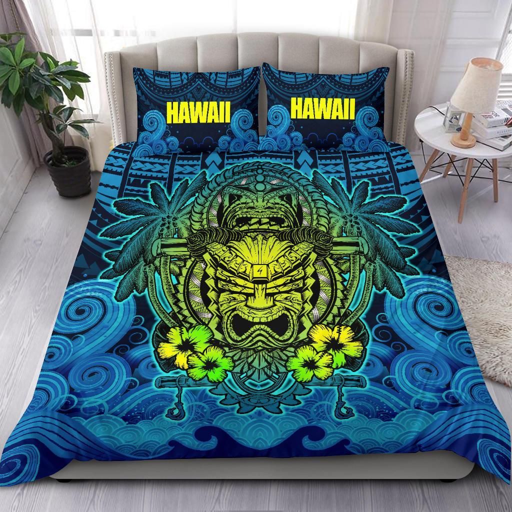 Polynesian Hawaii Duvet Cover Set - Hawaiian Tiki (Blue)