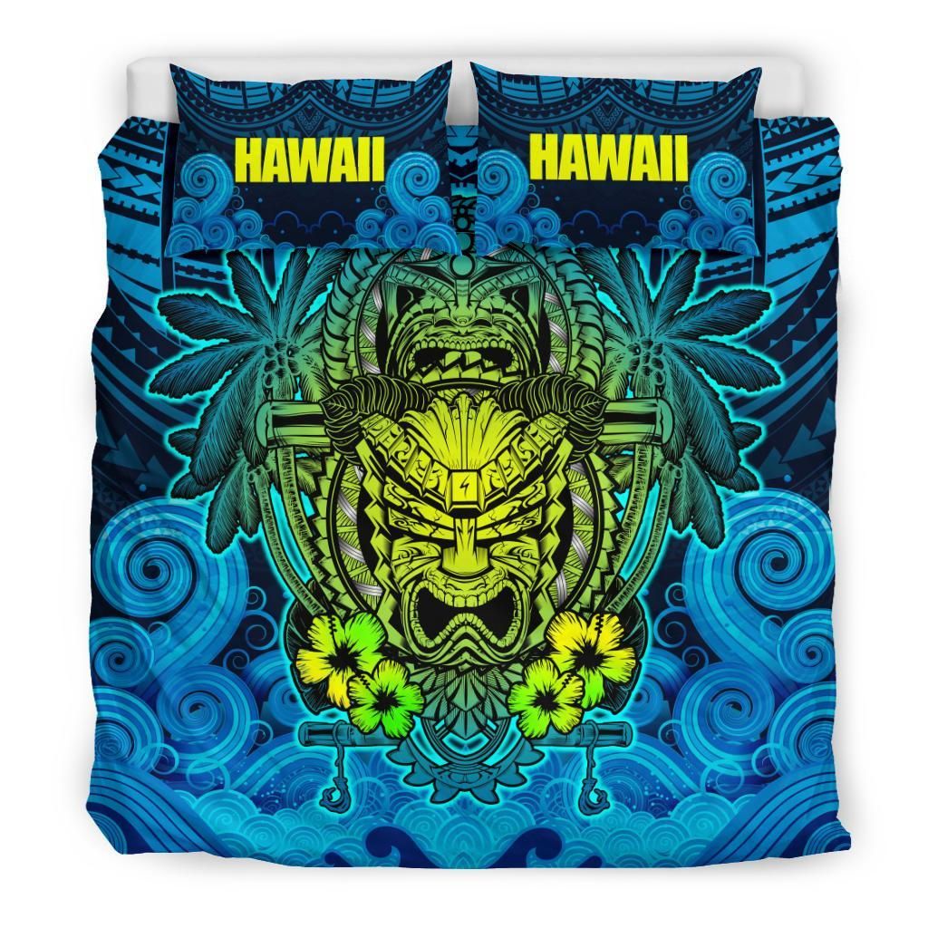 Polynesian Hawaii Duvet Cover Set - Hawaiian Tiki (Blue)