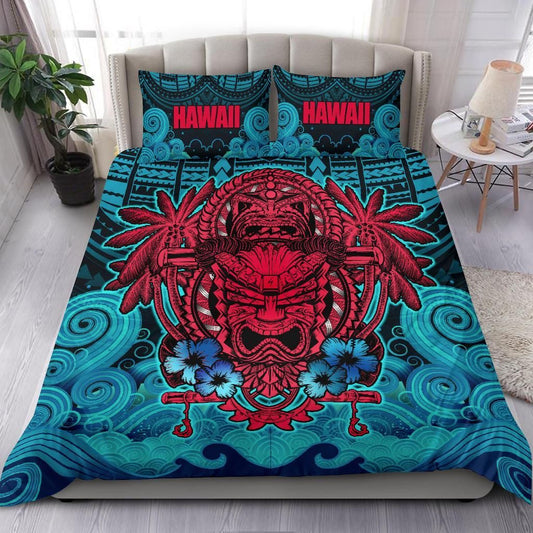 Polynesian Hawaii Duvet Cover Set - Hawaiian Tiki (Red)