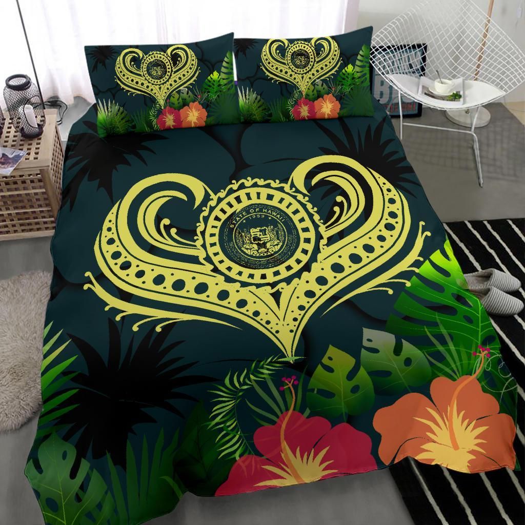Polynesian Hawaii Bedding Set - Heart With Hibiscus-Bn25