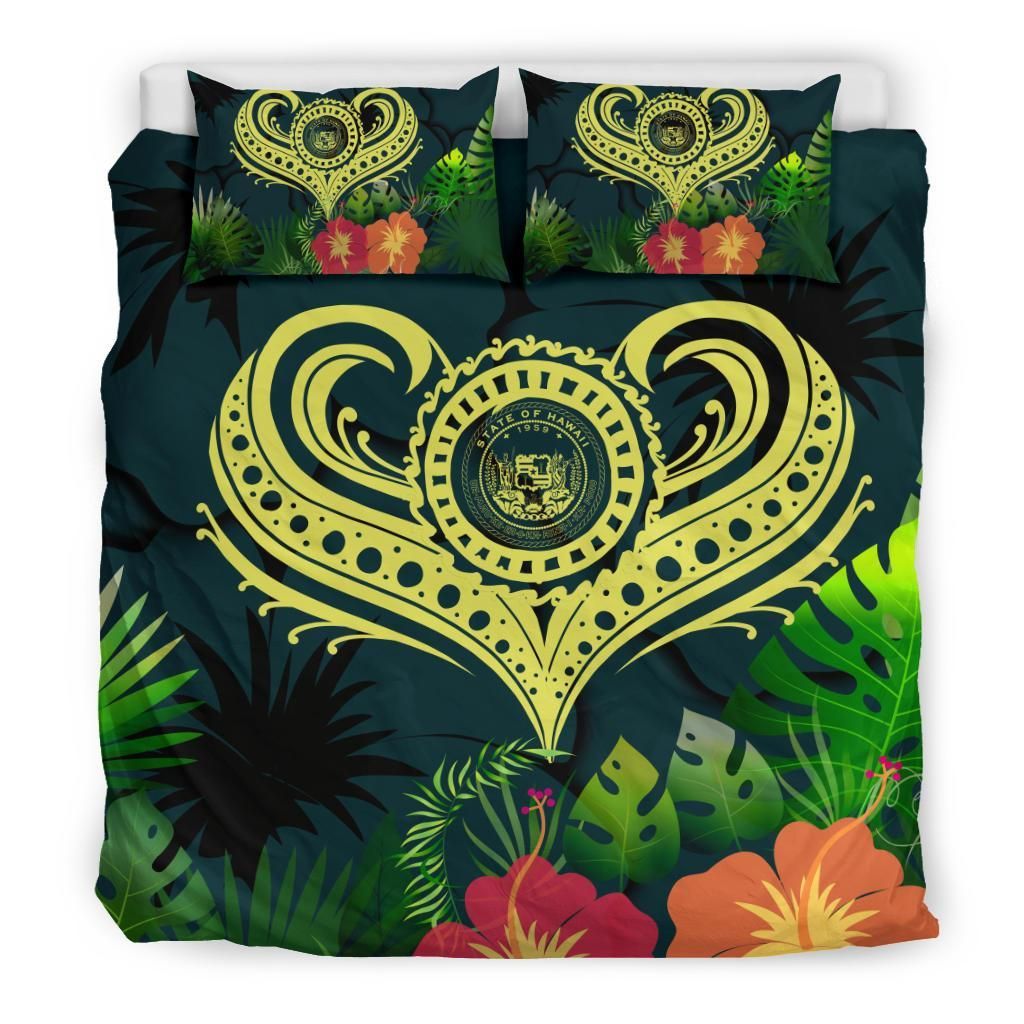 Polynesian Hawaii Bedding Set - Heart With Hibiscus-Bn25